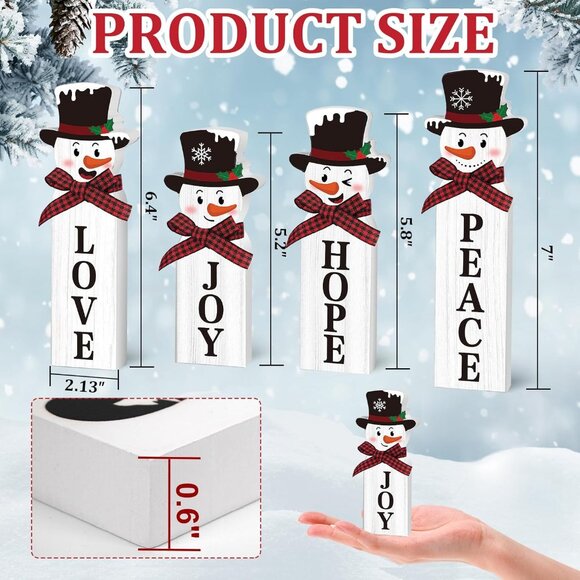 Wooden Snowman Joy Table Centerpiece Sign Winter Tiered Tray Home Decor - Picture 3 of 7